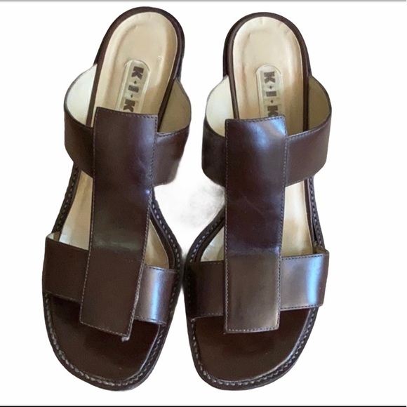 Kikit Dark Brown Leather Sz  7.5 B Mule Slide Slip-on Sandals Classic Minimalist - Picture 1 of 4